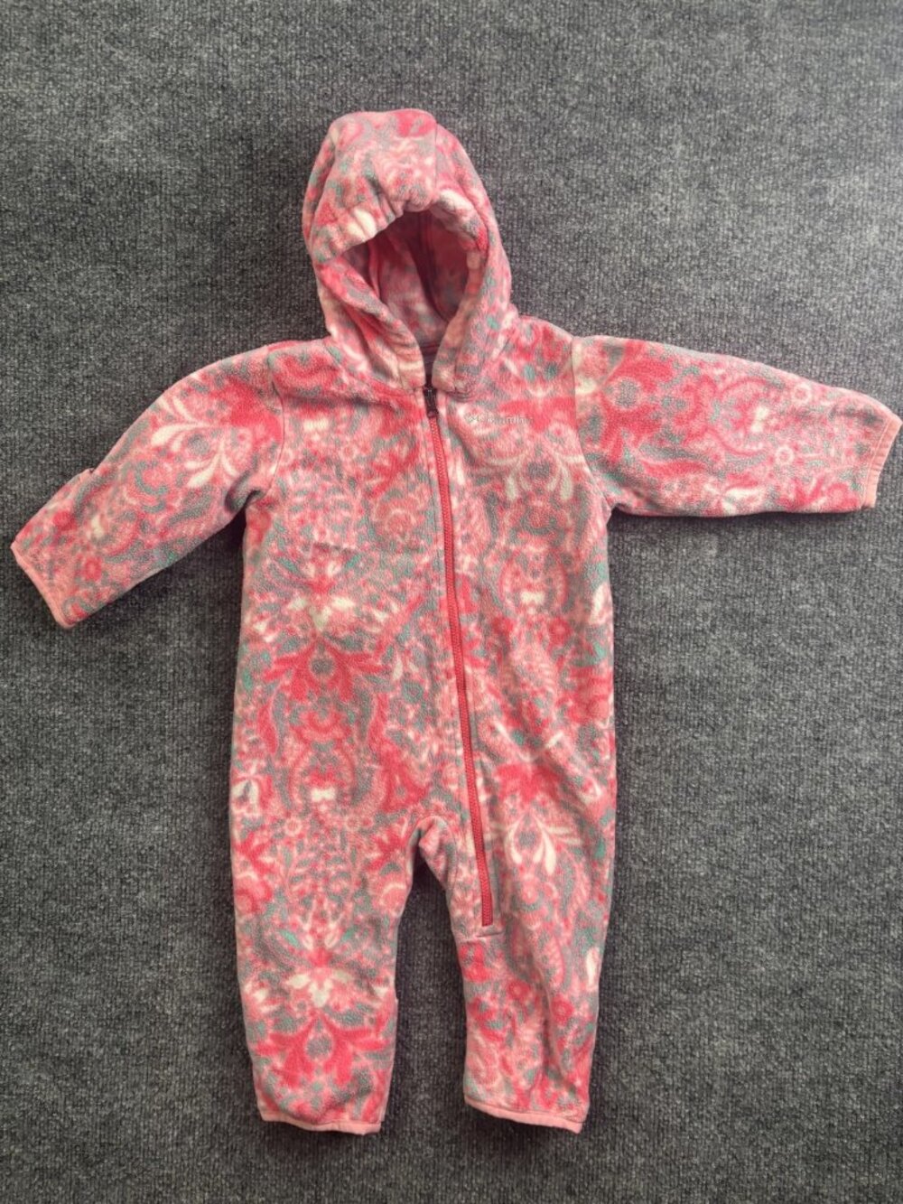 Columbia Snowsuit Girls 6-12 Months Pink Fleece Hooded Full Zip Floral Winter